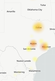 A screenshot of the downdetector.com map shows the Zoom outage in Texas on Monday morning.
