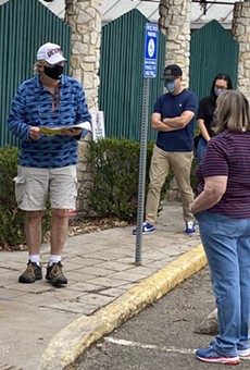 San Antonians line up outside of the Lion's Field voting site during the 2020 presidential election.