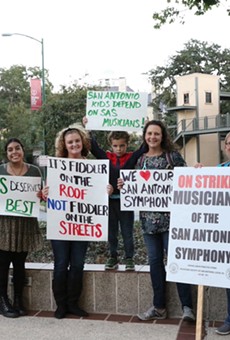 Symphony musicians and supporters at a rally held in front of the Tobin Center on Friday, Oct. 29.