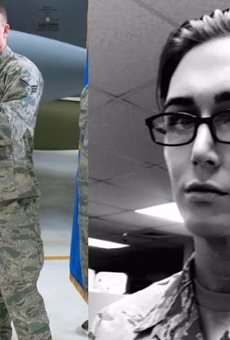 Sgt. Jamie Hash before and after transitioning into a woman in the Air Force.