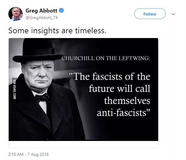 Oops Greg Abbott Shares Meme With Fake Churchill Quote To Make The Liberals Cry The Daily