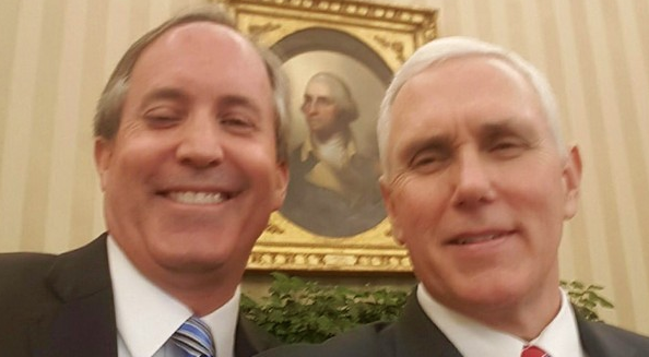 Ken Paxton (left) selfies it up with fellow partisan Vice President Mike Pence. - TWITTER / KENPAXTONTX