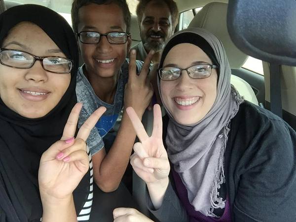 Ahmed Mohamed (second from the left) was arrested for allegedly building a "hoax clock." - ALIA SALEM/TWITTER