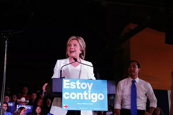 Hillary Clinton addresses the crowd assembled at Sunset Station on Thursday, October 15. - GABBY MATA