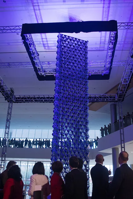 City leaders watch the big reveal of "Liquid Crystal." - MATTHEW GARZA | SAN ANTONIO CURRENT