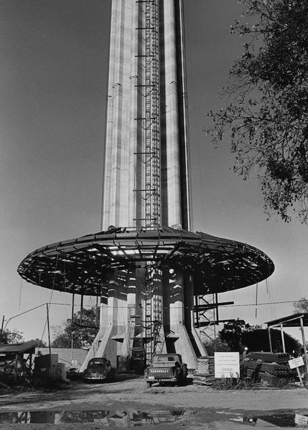 1967, Tower of the America's, HemisFair '68. After the main shaft of the tower was completed they started on the "top house" that would contain the Tower Restaurant and the observation deck.
