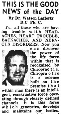 A 1965 ad for the family chiropractic practice featuring Watson Lafferty Sr., which ran in an April 1965 Daily Herald.