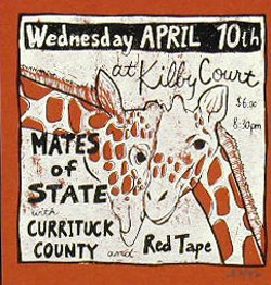 A 2002 poster for Mates of State, Currituck County and Redd Tape, which Will Sartain was a member of. - POSTER BY LEIA BELL