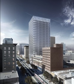 An artist rendition of a new 24-story office tower under construction at 111 S. Main St.