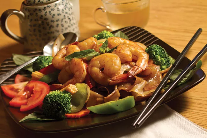 Chabaar Beyond Thai's Drunken Noodles with Shrimp