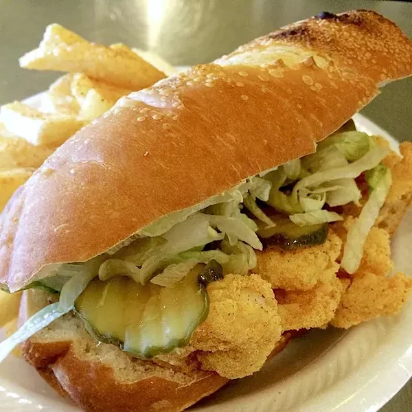 Fried shrimp po'boy - HTTPS://WWW.FACEBOOK.COM/PAGES/BOUDREAUXS-BISTRO/266520546694063