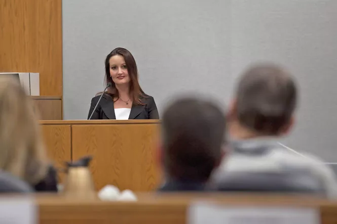 Gypsy Willis looks at defendant Martin MacNeill as she testifies about their relationship during an October 2012 preliminary hearing. - THE DAILY HERALD // MARK JOHNSTON