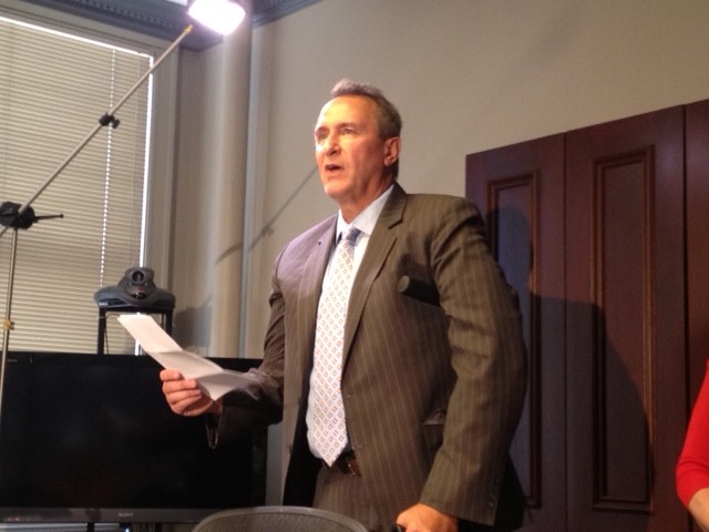 Mark Shurtleff at a July press conference challenging his arrest as a political stunt
