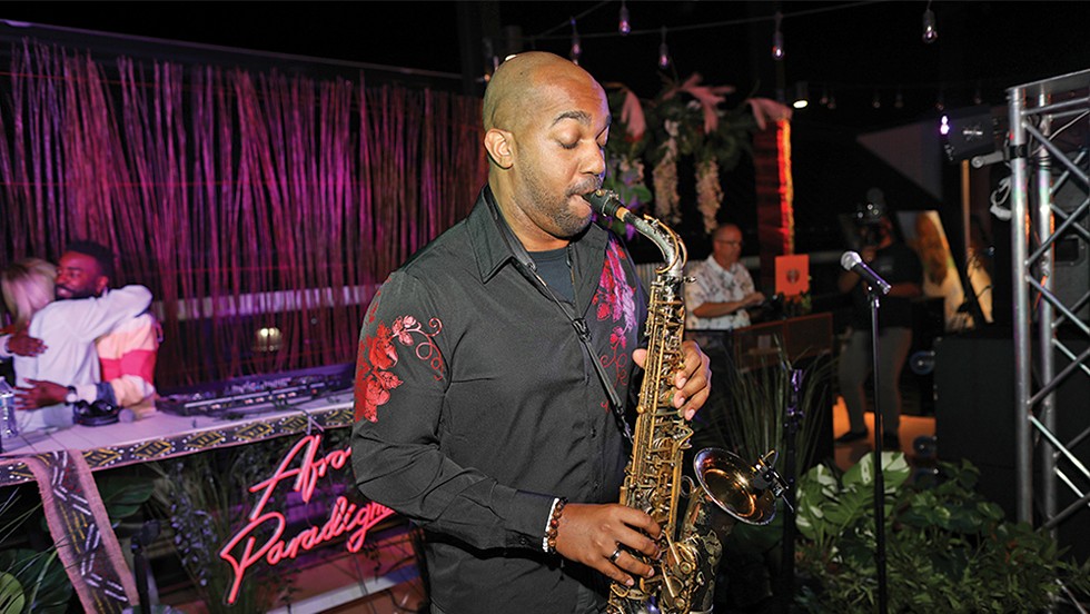 Reggie on sax creates a vibe with DJ Joune at a recent Afro Paradigm “Interlude” - MONHAND MATHURIN