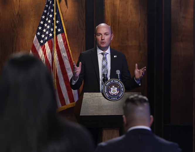 Utah Gov. Spencer Cox speaks to reporters at a televised press conference on June 16, 2022. - LAURA SEITZ/POOL PHOTO