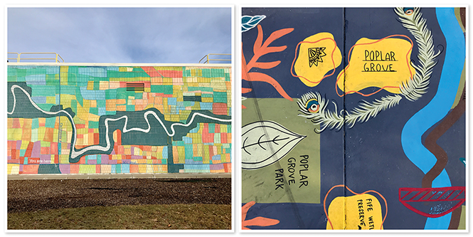 On the city’s west side, two murals map the winding path of the Jordan River Parkway. - BRYANT HEATH