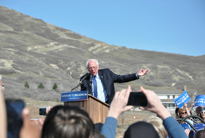 Sanders speaks to a crowd of thousands in Salt Lake City on March 18. - CF