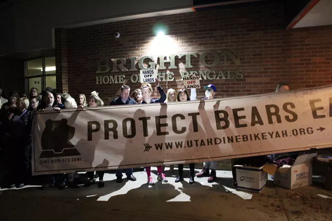 Herds of protesters gathered outside the Chaffetz' town hall on Thursday. - ENRIQUE LIMÓN