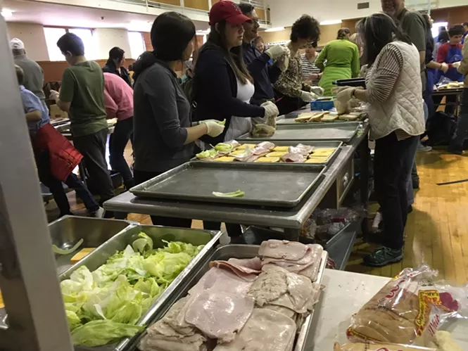 The sandwich assembly line at Greek Orthodox Church of Greater Salt Lake. - DW HARRIS