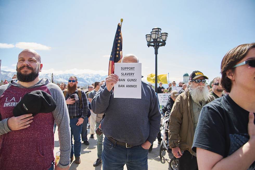 Pro-gun demonstrators gathered at the Capitol steps on Saturday afternoon. "This rally is about supporting the natural rights of self-defense, resistance to oppression and the civic duty to act in defense of our families and our communities," organizers said. - SARAH ARNOFF