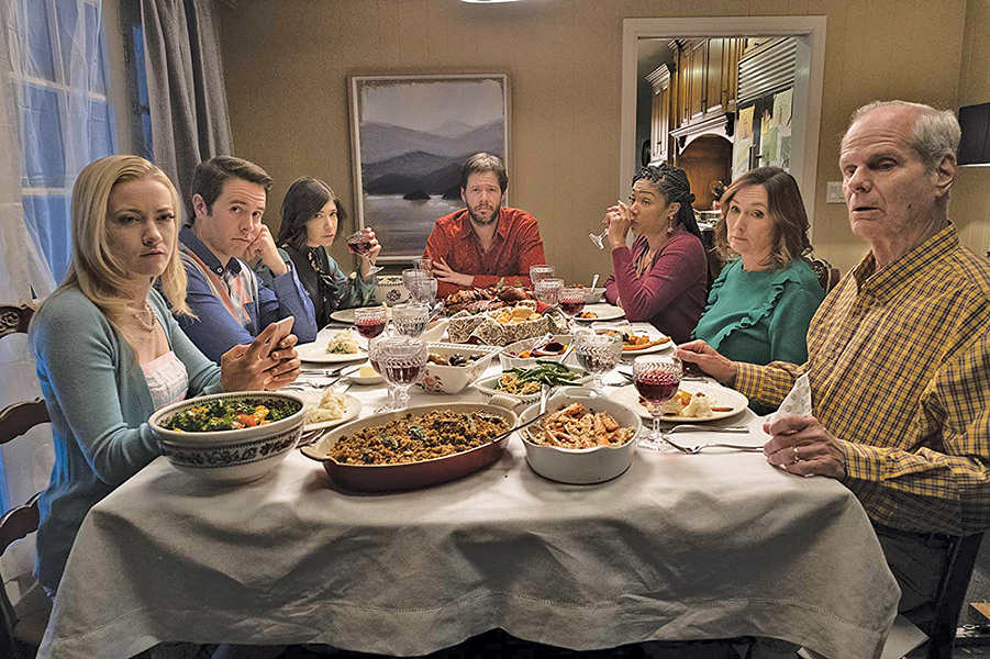 Ike Barinholtz (center) and the cast of The Oath - ROADSIDE ATTRACTIONS