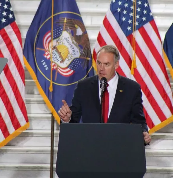 Interior Secretary Ryan Zinke speaks about reducing Bears Ears National Monument at the State Capitol during President Trump's December visit. - ENRIQUE LIMÓN