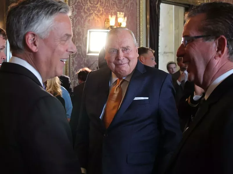 Jon Huntsman Sr. (center) at the ceremonial swear-in of his son, Jon Jr. (left), as U.S. ambassador to Russia last October. - ENRIQUE LIMÓN