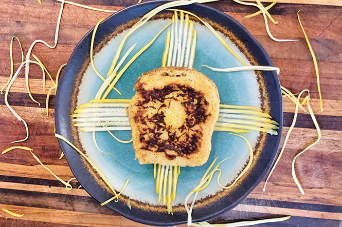 Zucchini French toast :  A “molten eggy masterpiece.” - ARI LEVAUX