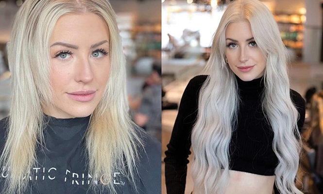 Before, left, and after at Lunatic Fringe Hair Salon - COURTESY PHOTO