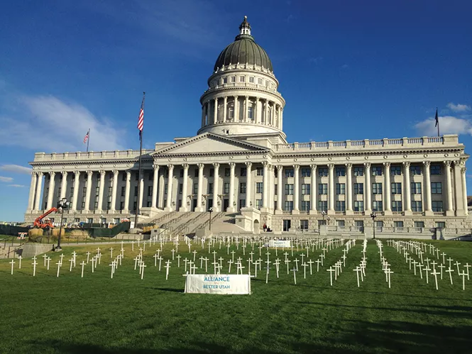 A health-care advocacy group placed more than 360 at the Utah State Capitol Oct. 21 to represent the number of estimated deaths resulting from Utah's failure to expand Medicaid