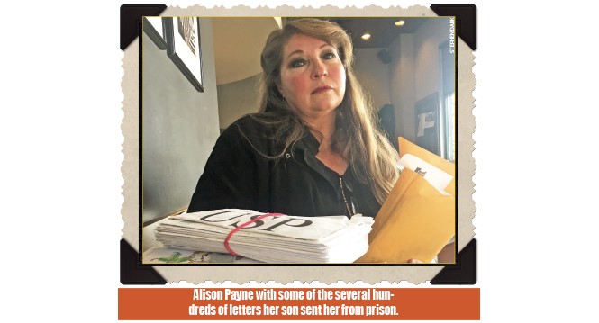 Alison Payne with some of the several hundreds of letters her son sent her from prison.