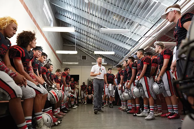 “The past … does not … determine the future,” Coach Thompson tells his team before the game. - STEPHEN VARGO