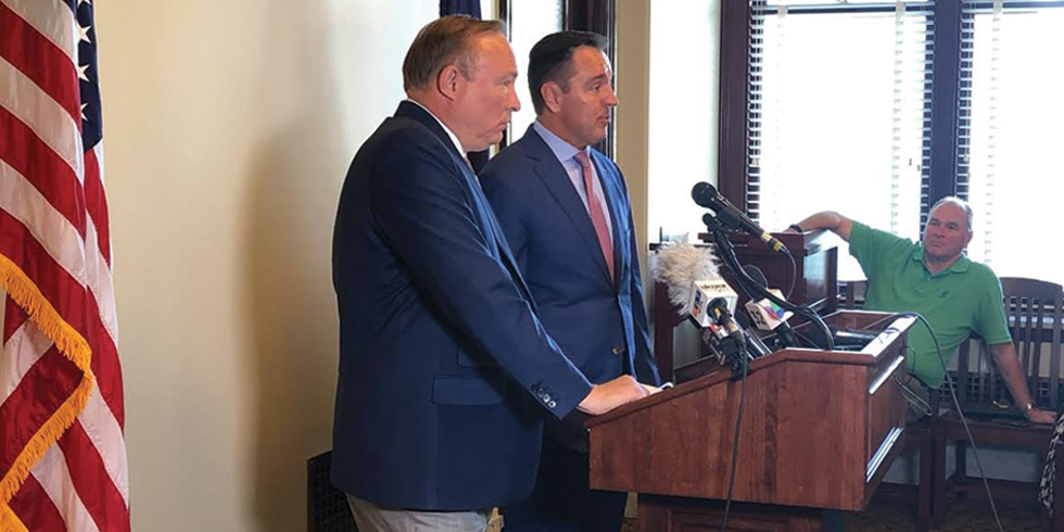 “Nothing that we have said is memorialized or etched in stone,” outgoing House Speaker Greg Hughes said about the inland port during a joint news conference with Sen. Jim Dabakis on June 5. Hughes resigned from his Inland Port Authority board position three weeks later. - KELAN LYONS