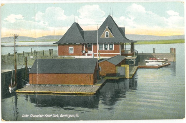 A vintage postcard of the Lake Champlain Yacht Club.