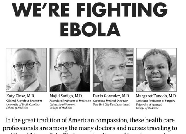 An AmeriCares ad that ran in the New York Times Wednesday includes two doctors from UVM. - AMERICARES' FACEBOOK PAGE