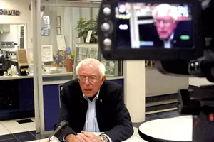 CNN interviews Sanders at a town hall meeting in Dubuque, Iowa - ADAM BURKE
