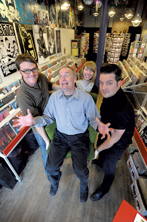 Fred Wilber, owner of Buch Spieler Music in Montpelier, is held in high esteem by his colleagues and coworkers. Left to right: Jeff