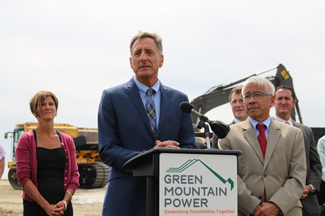 Gov. Peter Shumlin and his interim secretary of the Agency of Human Services, Harry Chen, at a press conference in Rutland on Tuesday. - PAUL HEINTZ