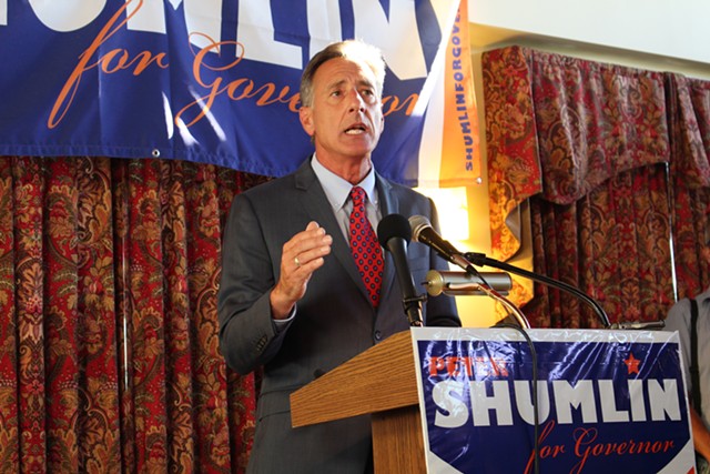 Gov. Peter Shumlin announces his third run for governor Tuesday in Burlington. - PAUL HEINTZ