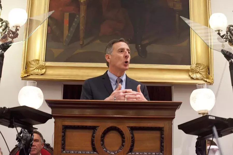 Gov. Peter Shumlin delivers his fifth budget address. - MATTHEW THORSEN