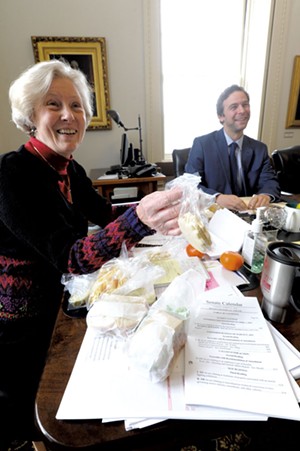 Jane Kitchel brings lunch for Tim Ashe - JEB WALLACE-BRODEUR