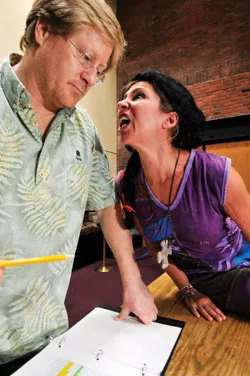 Karin Trachtenberg, right, and Jeff Tolbert rehearse a scene from “Ktsiaiak/Old Ones” - JEB WALLACE-BRODEUR