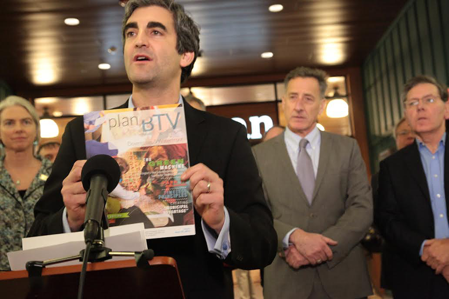 Mayor Miro Weinberger announces a $200 million redevelopment of the Burlington Town Center last week. - MATTHEW THORSEN