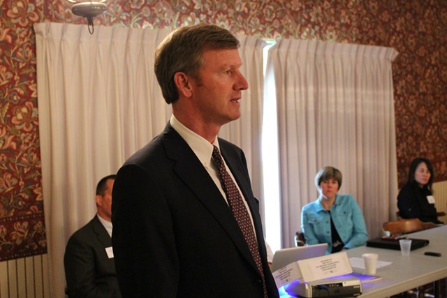 Scott Milne addresses the Vermont Republican Party's state committee in June. - PAUL HEINTZ