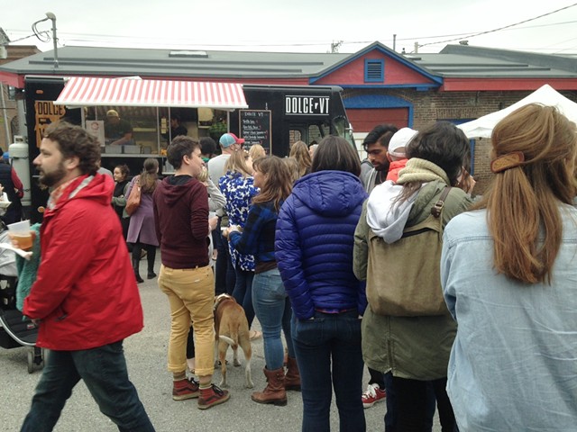 Line at the Dolce VT food truck - STACEY BRANDT