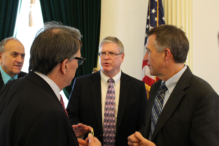 Sen. Dick Mazza, Sen. Peter Galbraith, Sen. John Campbell, Lt. Gov. Phil Scott - FILE: PAUL HEINTZ