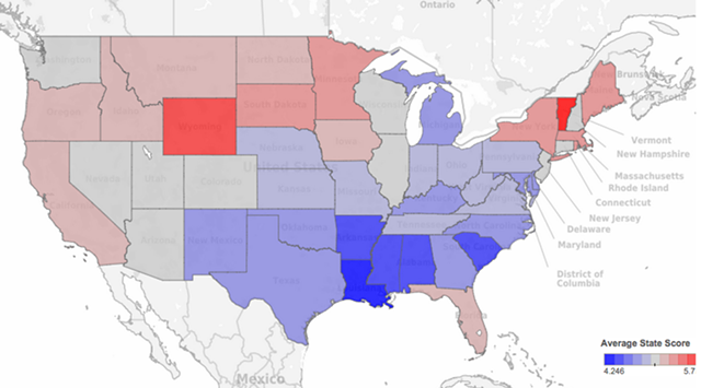 Smartest and dumbest states, according to tweets - COURTESY OF MOVOTO