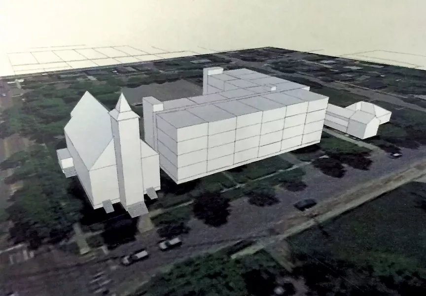 The proposed apartment complex - shown next to St. Anthony Church