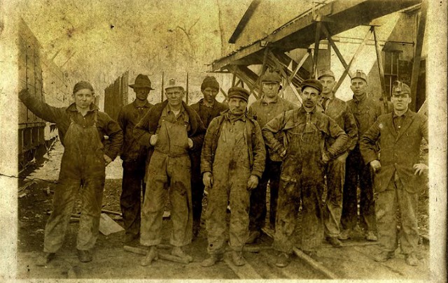 Thomas Clarence "TC" Chapman (second from right) with a group of Iowa coal miners - COURTESY JESSE KREITZER