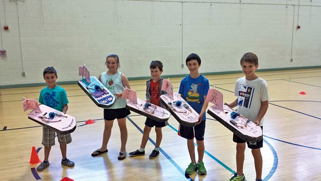 Students in Bob Gurwicz's weeklong camp display their hovercrafts - SHELBURNE PARKS & RECREATION